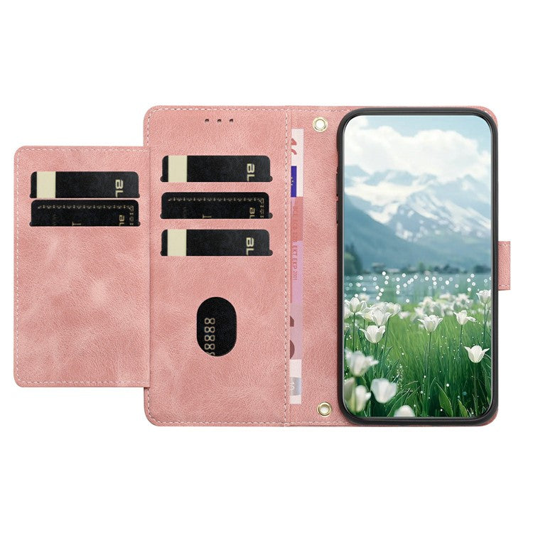 For Google Pixel 9a Case Tulip Leather Phone Cover with 5 Card Slots Wallet - Pink