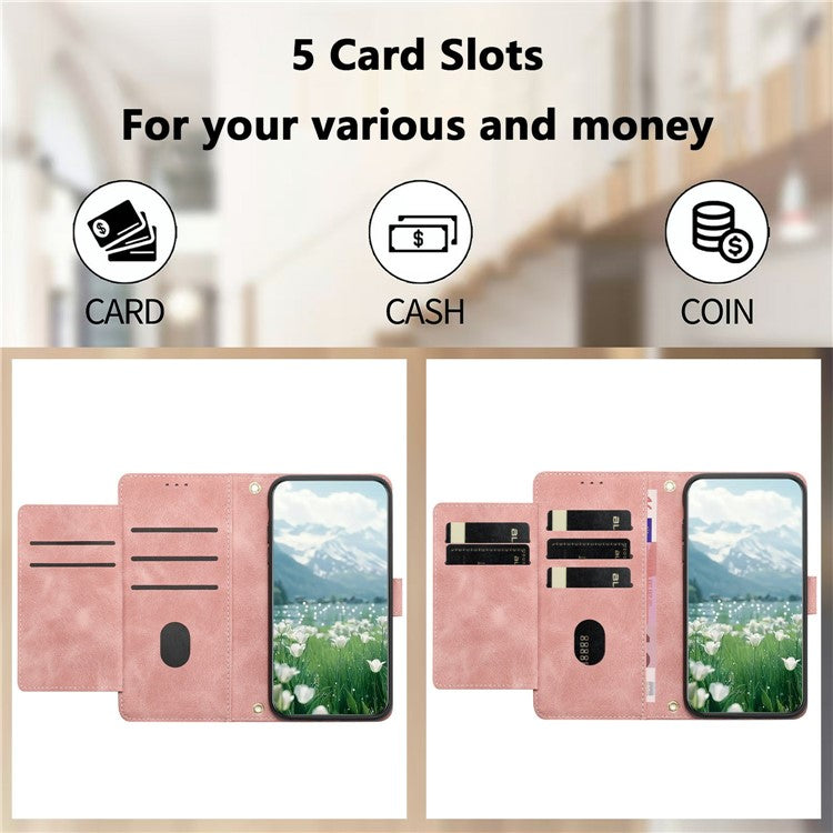 For Google Pixel 9a Case Tulip Leather Phone Cover with 5 Card Slots Wallet - Pink