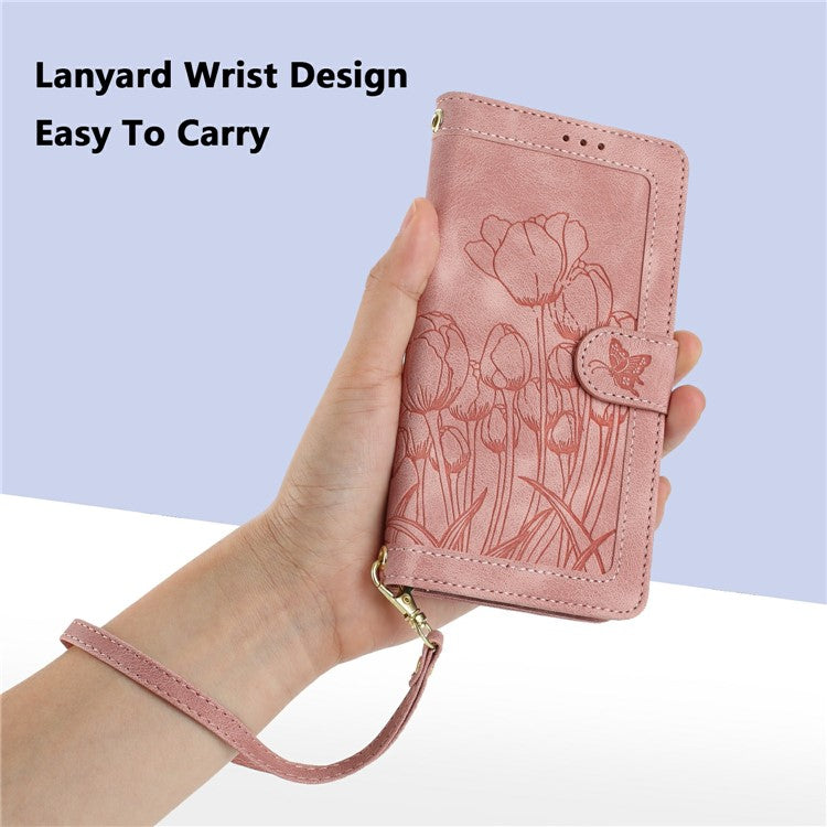 For Google Pixel 9a Case Tulip Leather Phone Cover with 5 Card Slots Wallet - Pink