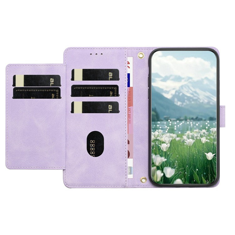 For Google Pixel 9a Case Tulip Leather Phone Cover with 5 Card Slots Wallet - Purple