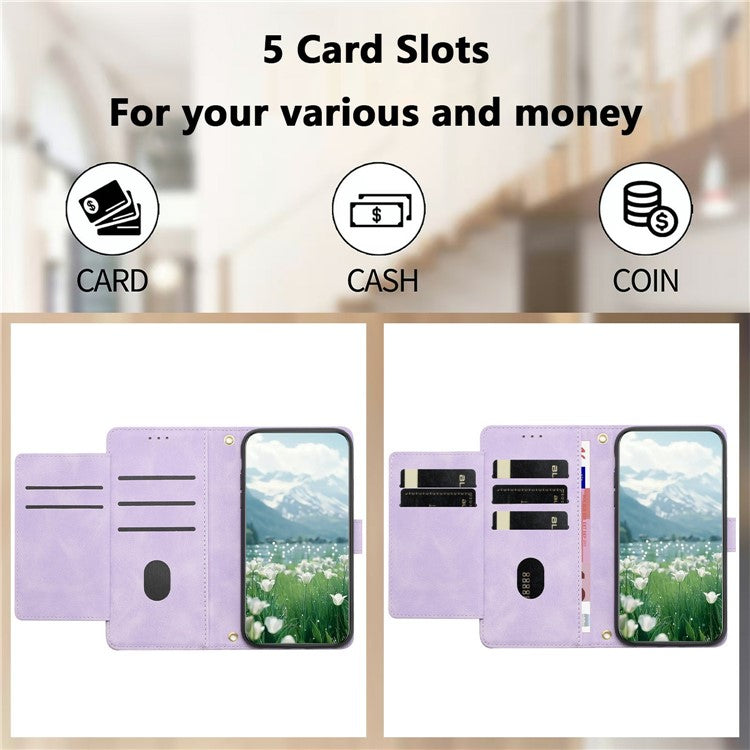 For Google Pixel 9a Case Tulip Leather Phone Cover with 5 Card Slots Wallet - Purple