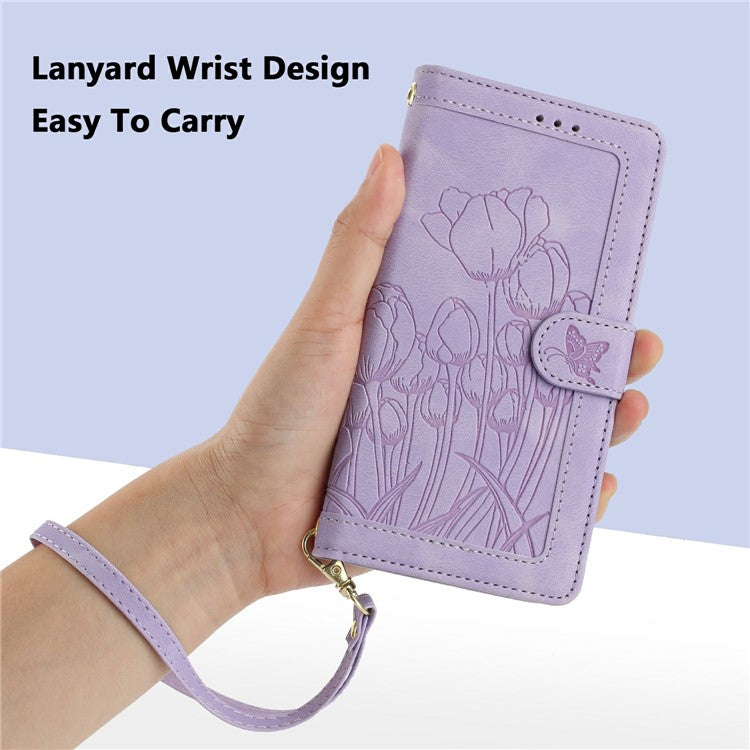 For Google Pixel 9a Case Tulip Leather Phone Cover with 5 Card Slots Wallet - Purple