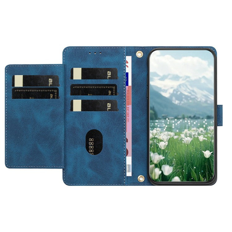 For Google Pixel 9a Case Tulip Leather Phone Cover with 5 Card Slots Wallet - Blue