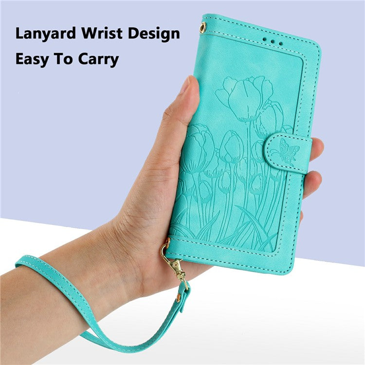 For Google Pixel 9 Pro / Pixel 9 Case Tulip Leather Phone Cover with 5 Card Slots Wallet - Green