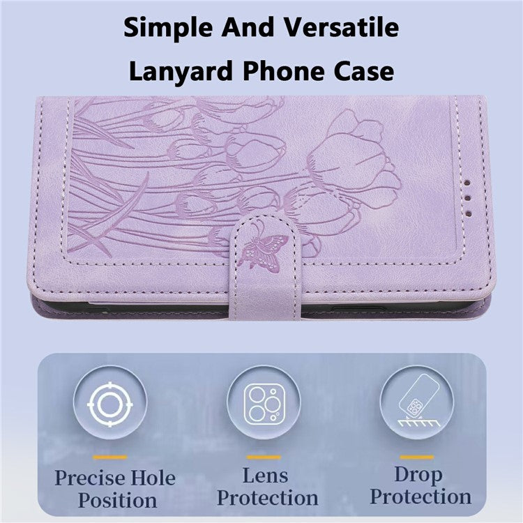 For Google Pixel 9 Pro / Pixel 9 Case Tulip Leather Phone Cover with 5 Card Slots Wallet - Purple