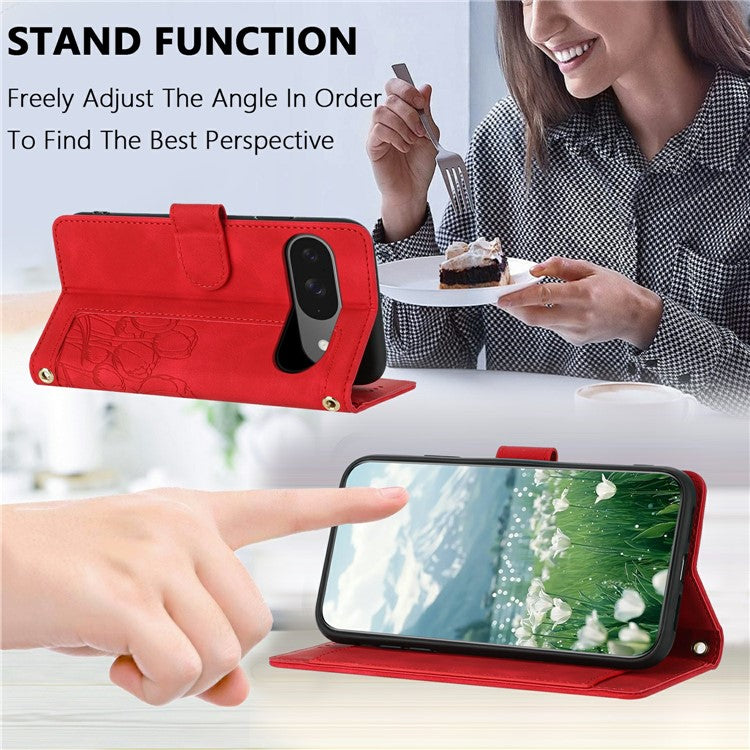 For Google Pixel 9 Pro / Pixel 9 Case Tulip Leather Phone Cover with 5 Card Slots Wallet - Red