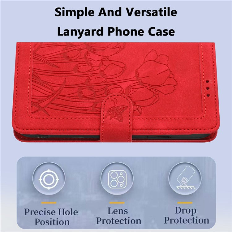 For Google Pixel 9 Pro / Pixel 9 Case Tulip Leather Phone Cover with 5 Card Slots Wallet - Red