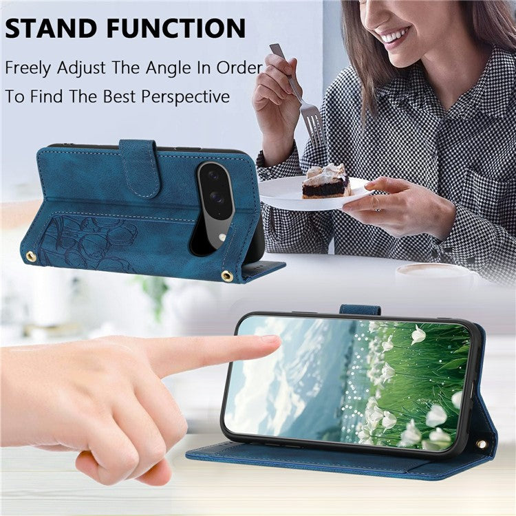 For Google Pixel 9 Pro / Pixel 9 Case Tulip Leather Phone Cover with 5 Card Slots Wallet - Blue