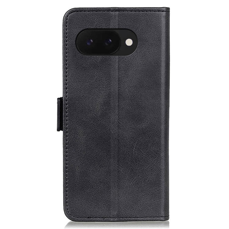 For Google Pixel 9a Case Stand Cowhide Texture PU Leather Phone Cover - Black