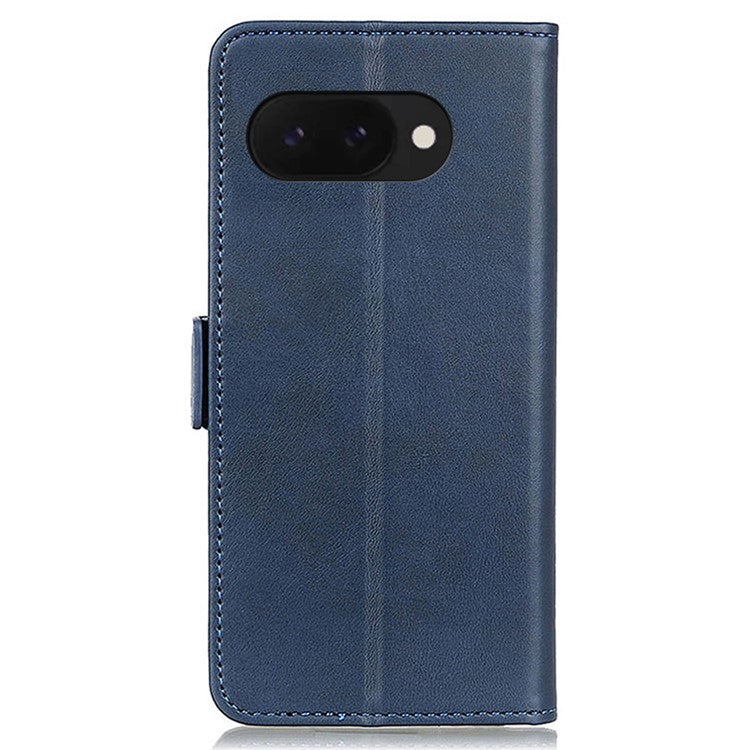 For Google Pixel 9a Case Stand Cowhide Texture PU Leather Phone Cover - Blue