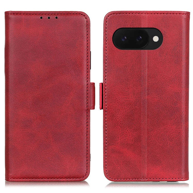 For Google Pixel 9a Case Stand Cowhide Texture PU Leather Phone Cover - Red