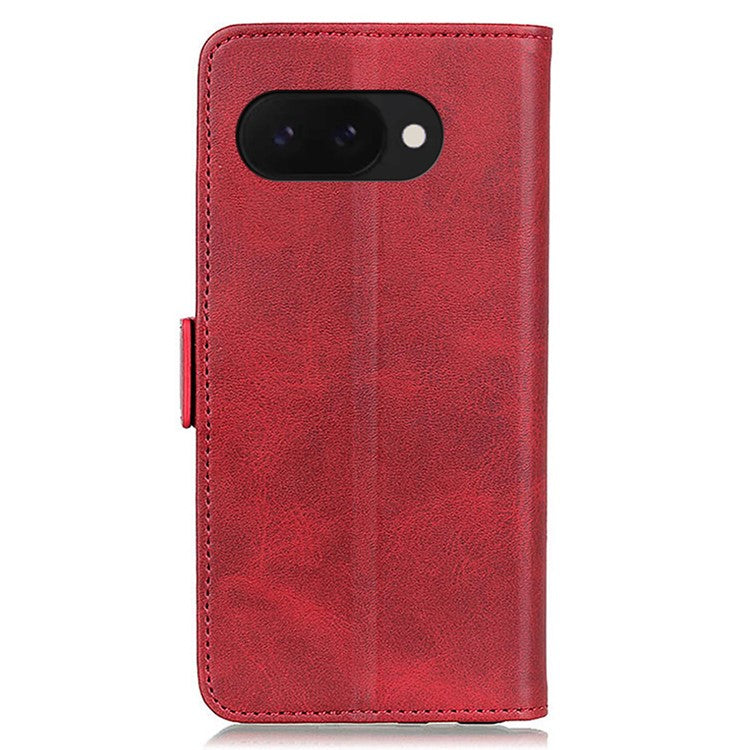 For Google Pixel 9a Case Stand Cowhide Texture PU Leather Phone Cover - Red