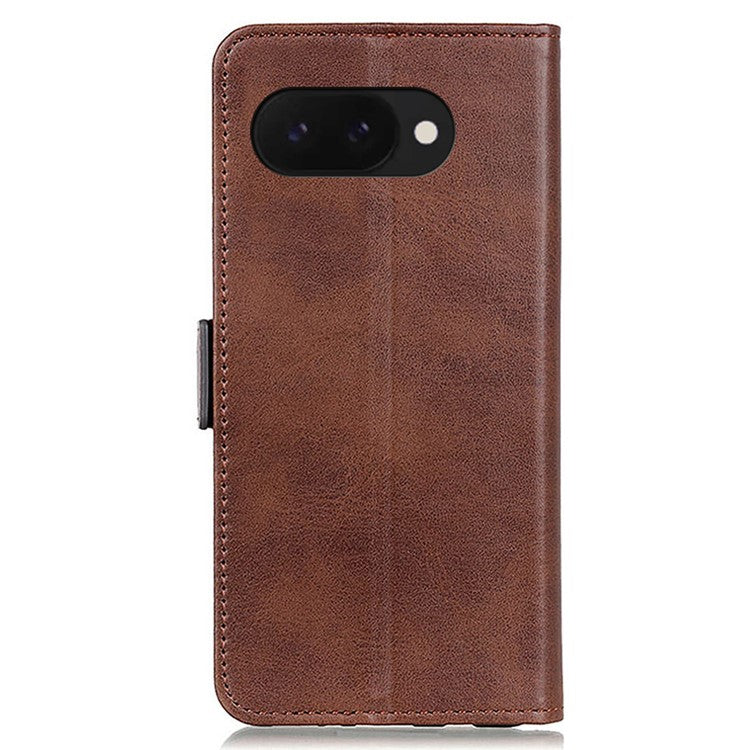 For Google Pixel 9a Case Stand Cowhide Texture PU Leather Phone Cover - Brown