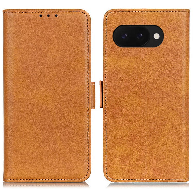 For Google Pixel 9a Case Stand Cowhide Texture PU Leather Phone Cover - Yellow