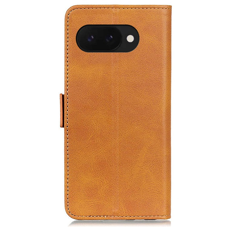 For Google Pixel 9a Case Stand Cowhide Texture PU Leather Phone Cover - Yellow