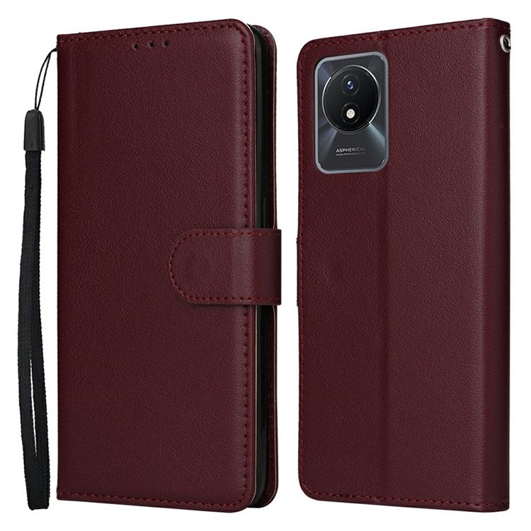 Wallet Case for vivo Y11 (2023) / Y02t 4G / Y02A 4G / Y02 4G Stand View PU Leather Phone Cover - Wine Red