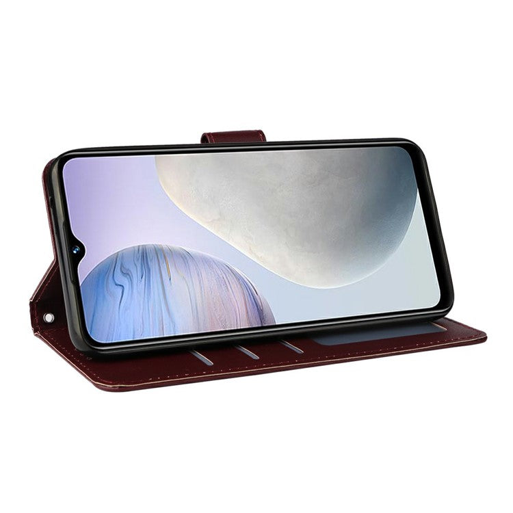 Wallet Case for vivo Y11 (2023) / Y02t 4G / Y02A 4G / Y02 4G Stand View PU Leather Phone Cover - Wine Red