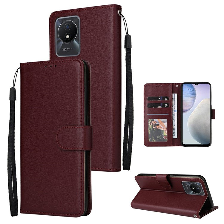 Wallet Case for vivo Y11 (2023) / Y02t 4G / Y02A 4G / Y02 4G Stand View PU Leather Phone Cover - Wine Red