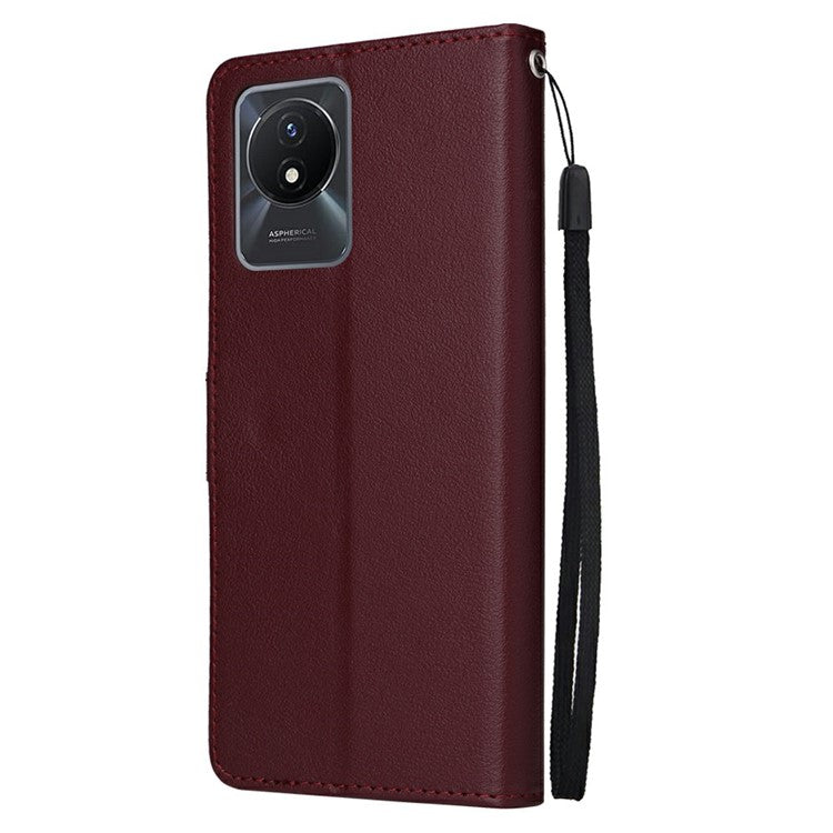 Wallet Case for vivo Y11 (2023) / Y02t 4G / Y02A 4G / Y02 4G Stand View PU Leather Phone Cover - Wine Red