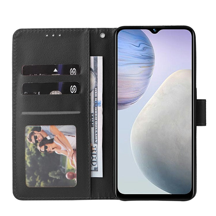 Wallet Case for vivo Y11 (2023) / Y02t 4G / Y02A 4G / Y02 4G Stand View PU Leather Phone Cover - Black