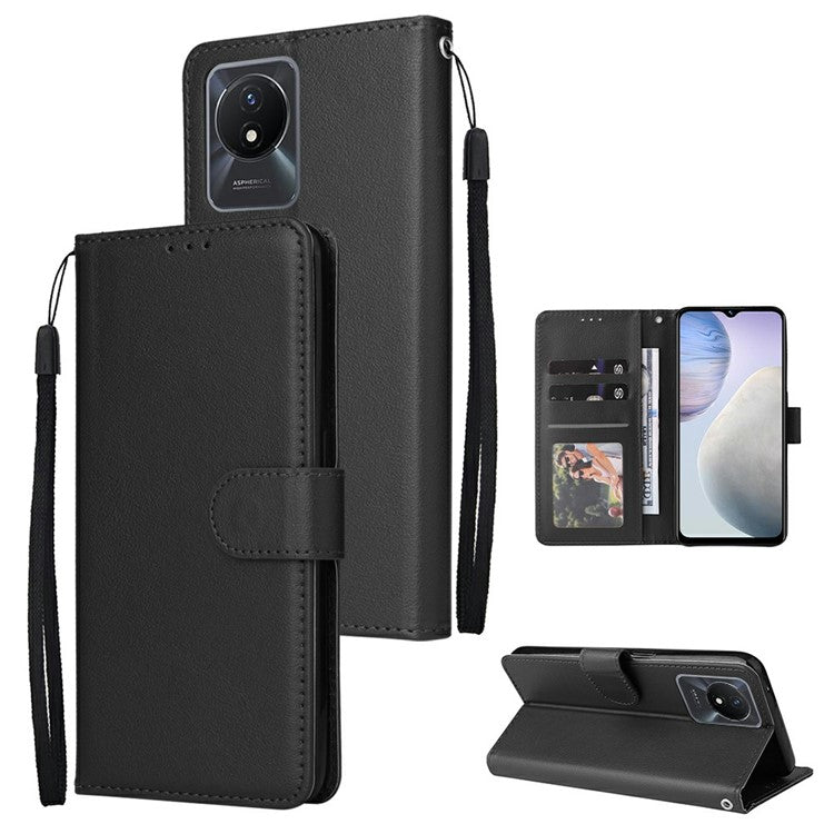 Wallet Case for vivo Y11 (2023) / Y02t 4G / Y02A 4G / Y02 4G Stand View PU Leather Phone Cover - Black