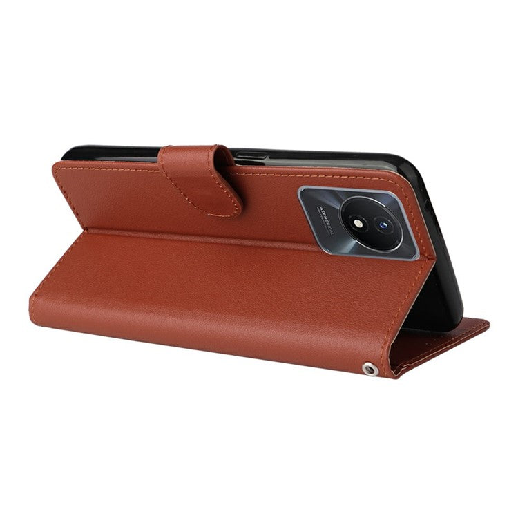 Wallet Case for vivo Y11 (2023) / Y02t 4G / Y02A 4G / Y02 4G Stand View PU Leather Phone Cover - Brown