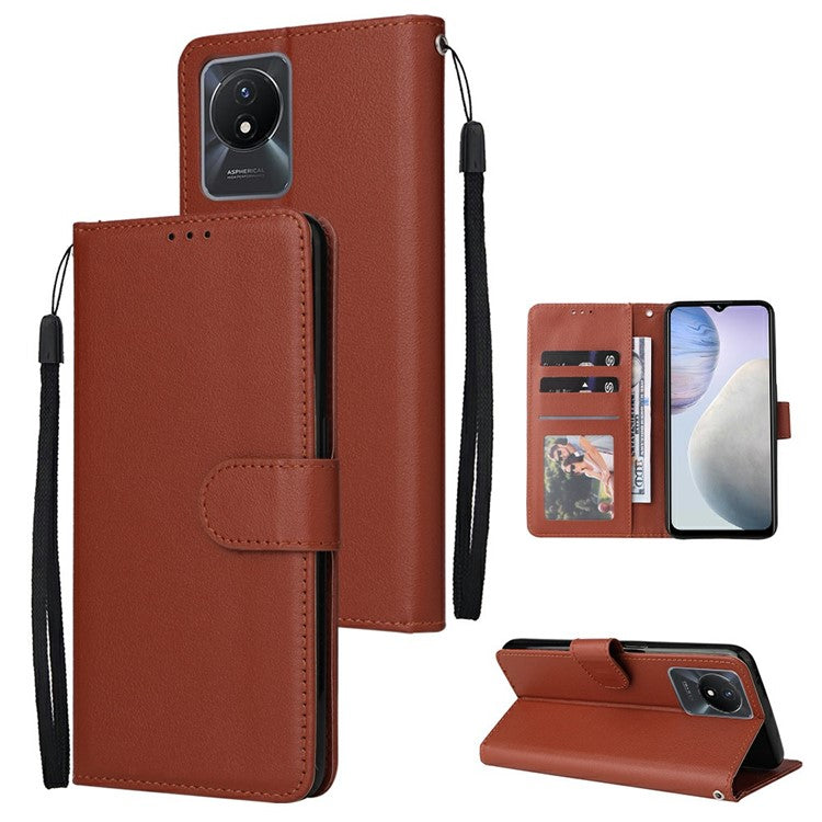 Wallet Case for vivo Y11 (2023) / Y02t 4G / Y02A 4G / Y02 4G Stand View PU Leather Phone Cover - Brown