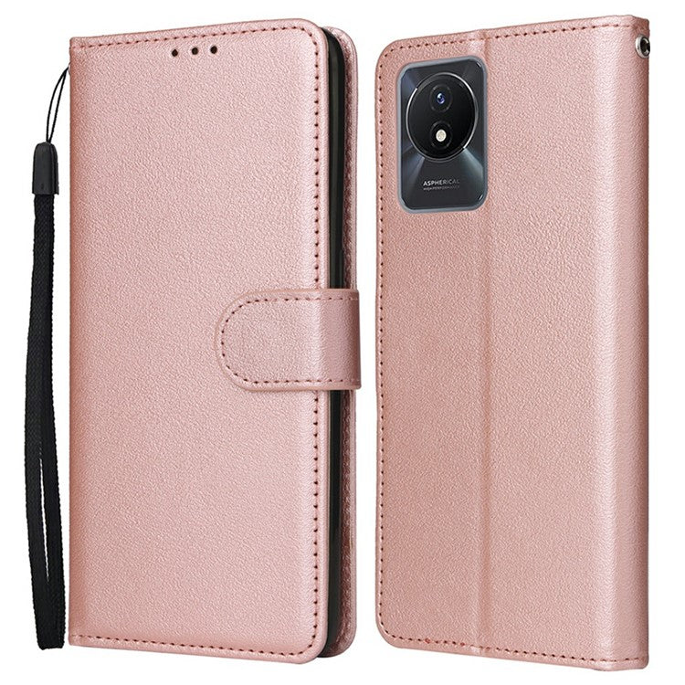 Wallet Case for vivo Y11 (2023) / Y02t 4G / Y02A 4G / Y02 4G Stand View PU Leather Phone Cover - Rose Gold