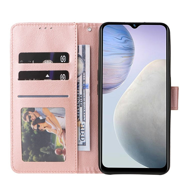 Wallet Case for vivo Y11 (2023) / Y02t 4G / Y02A 4G / Y02 4G Stand View PU Leather Phone Cover - Rose Gold