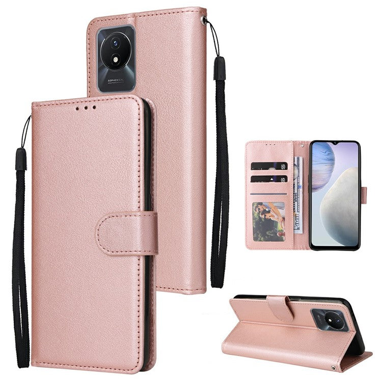 Wallet Case for vivo Y11 (2023) / Y02t 4G / Y02A 4G / Y02 4G Stand View PU Leather Phone Cover - Rose Gold