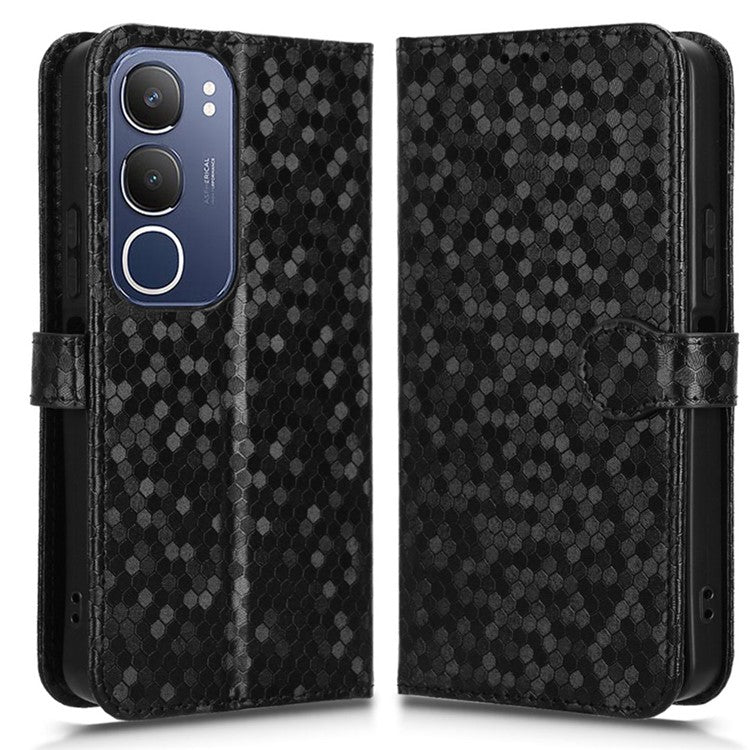 For vivo Y19s 4G Wallet Case Dot Pattern Imprint PU Leather Phone Cover - Black