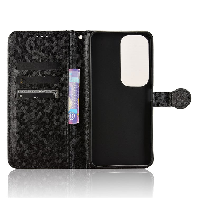 For vivo Y19s 4G Wallet Case Dot Pattern Imprint PU Leather Phone Cover - Black