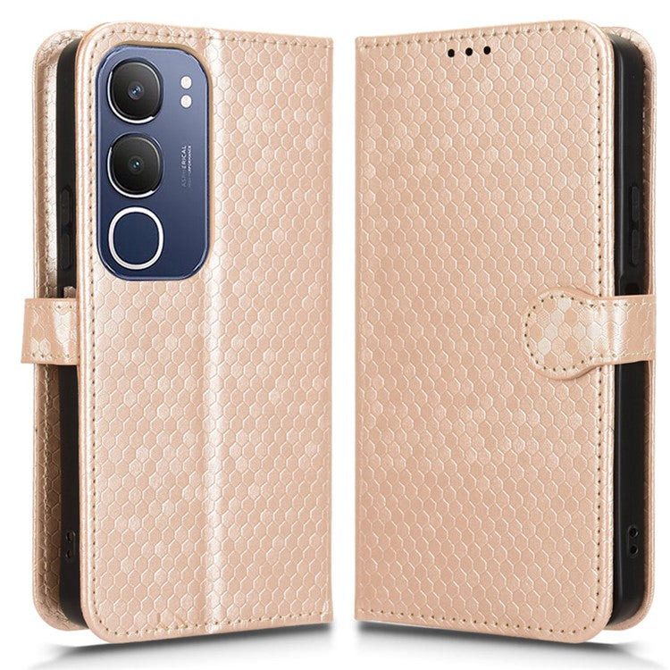 For vivo Y19s 4G Wallet Case Dot Pattern Imprint PU Leather Phone Cover - Rose Gold