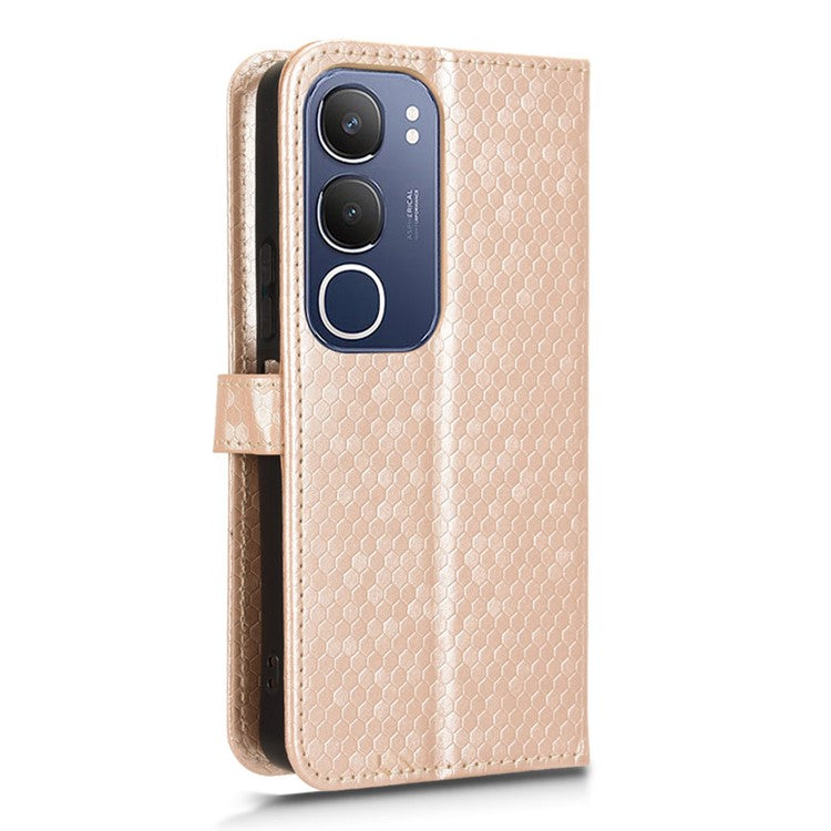 For vivo Y19s 4G Wallet Case Dot Pattern Imprint PU Leather Phone Cover - Rose Gold