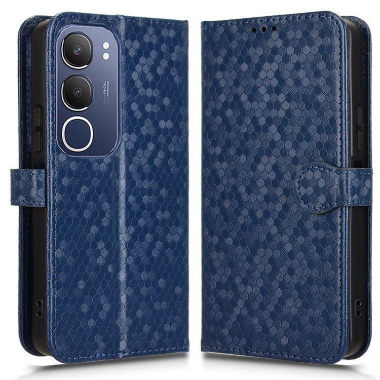 For vivo Y19s 4G Wallet Case Dot Pattern Imprint PU Leather Phone Cover - Dark Blue