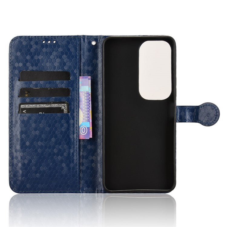 For vivo Y19s 4G Wallet Case Dot Pattern Imprint PU Leather Phone Cover - Dark Blue