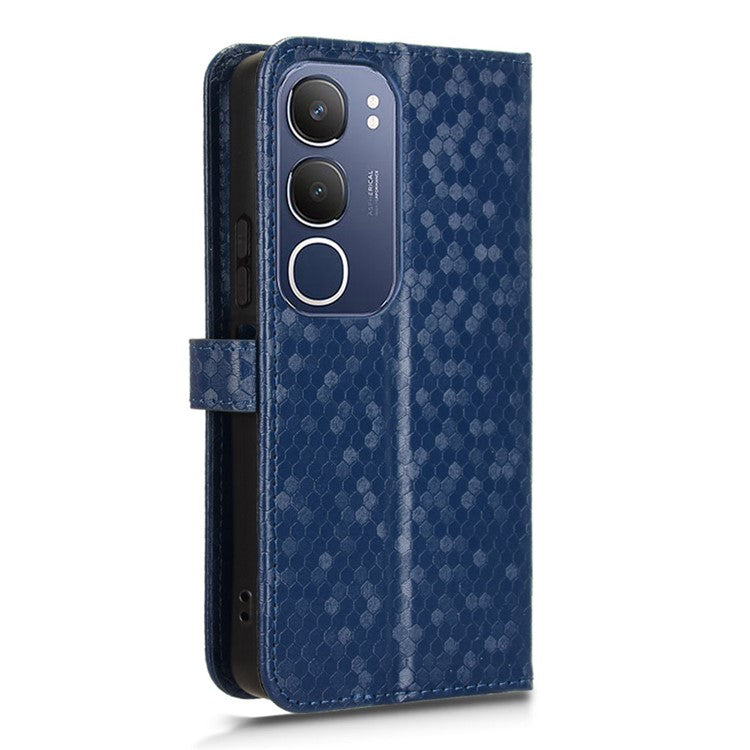 For vivo Y19s 4G Wallet Case Dot Pattern Imprint PU Leather Phone Cover - Dark Blue