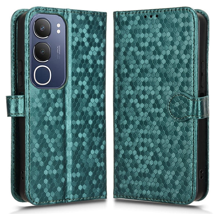 For vivo Y19s 4G Wallet Case Dot Pattern Imprint PU Leather Phone Cover - Green