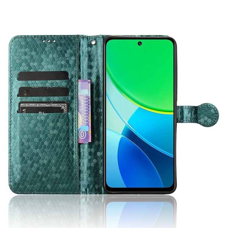 For vivo Y19s 4G Wallet Case Dot Pattern Imprint PU Leather Phone Cover - Green