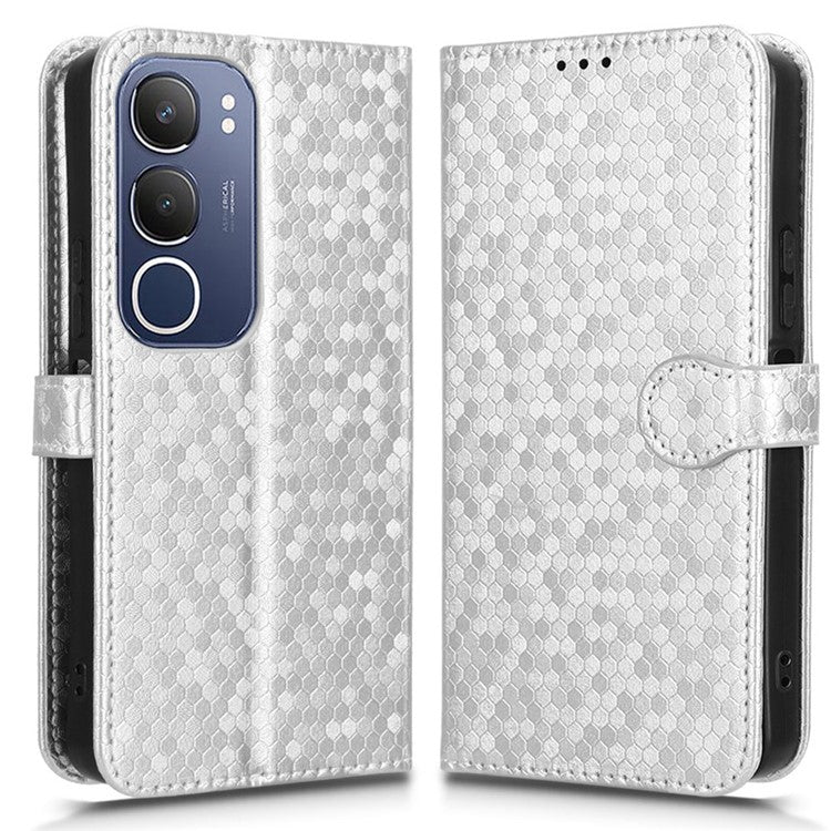 For vivo Y19s 4G Wallet Case Dot Pattern Imprint PU Leather Phone Cover - Silver