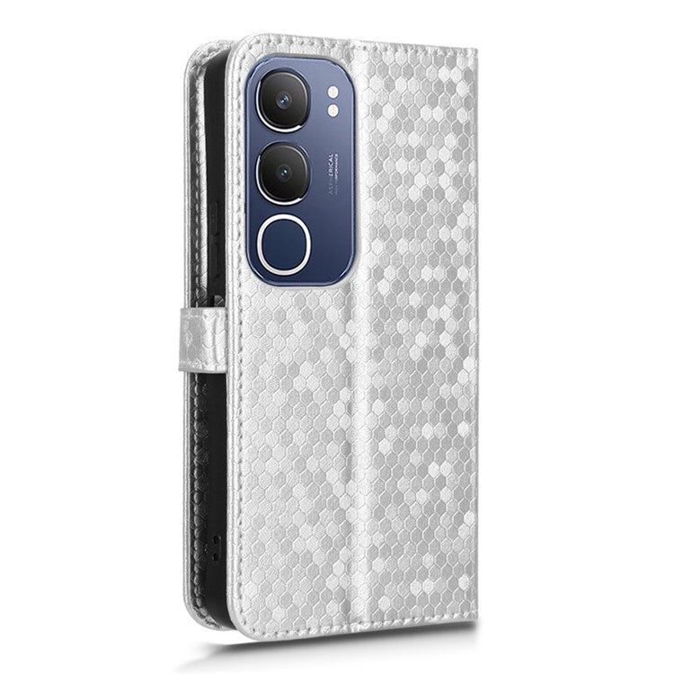 For vivo Y19s 4G Wallet Case Dot Pattern Imprint PU Leather Phone Cover - Silver