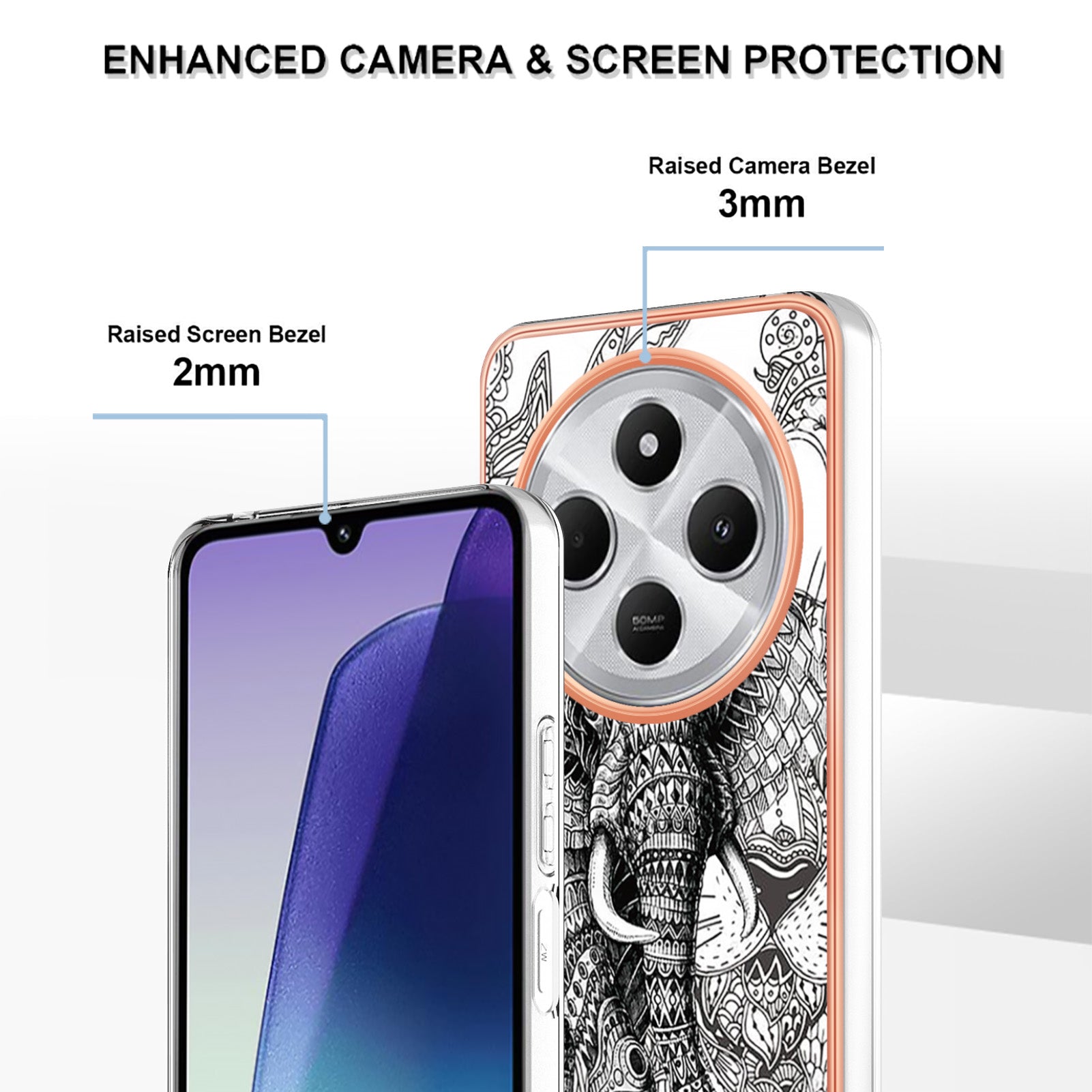 For Xiaomi Redmi 14R 5G / Xiaomi Poco C75 4G / Xiaomi Redmi 14C 4G Case IMD-D Pattern Printing 2.0mm TPU Phone Back Cover - Totem Elephant