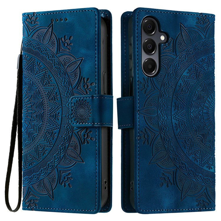 Style 018 For Samsung Galaxy S24 Case Imprinted Totem Skin Feel Wallet Leather Phone Cover - Blue