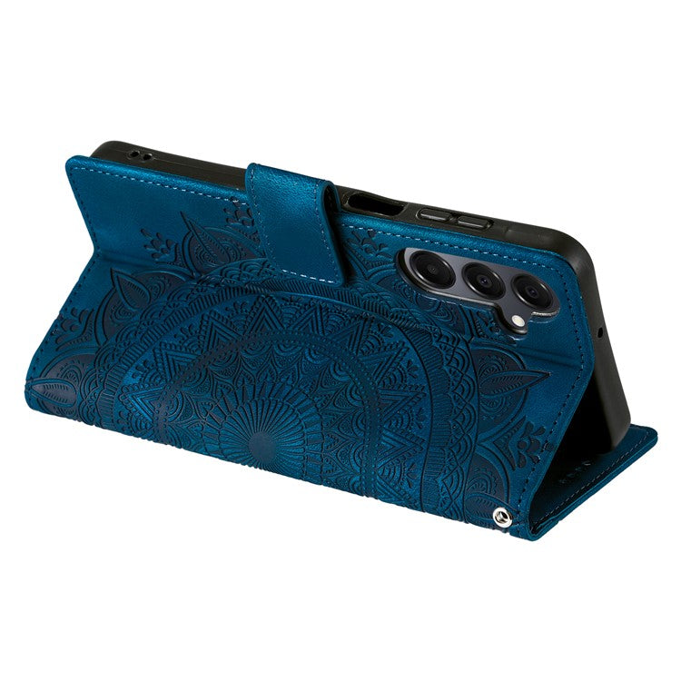 Style 018 For Samsung Galaxy S24 Case Imprinted Totem Skin Feel Wallet Leather Phone Cover - Blue