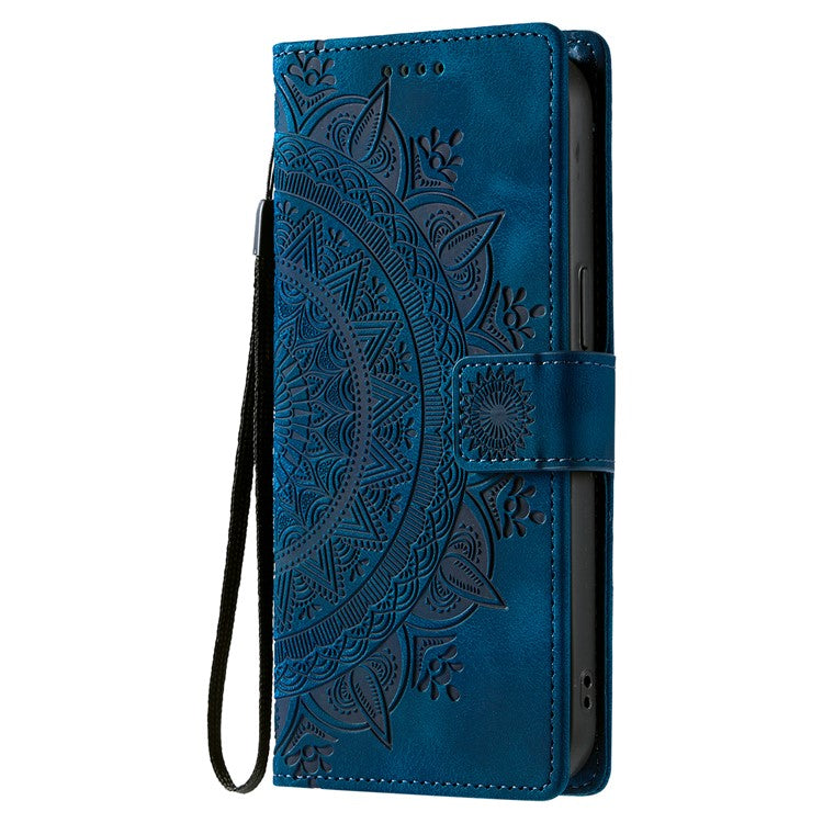 Style 018 For Samsung Galaxy S24 Case Imprinted Totem Skin Feel Wallet Leather Phone Cover - Blue