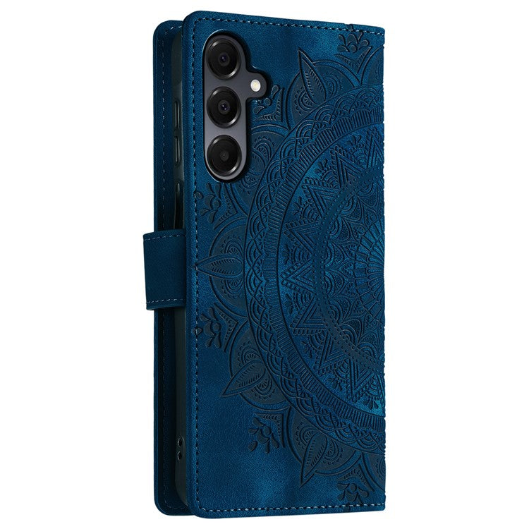 Style 018 For Samsung Galaxy S24 Case Imprinted Totem Skin Feel Wallet Leather Phone Cover - Blue