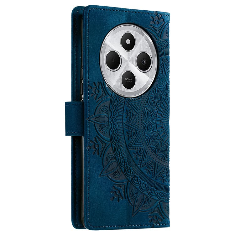 Style 018 Phone Case For Xiaomi Redmi 14C 4G / 14R 5G / Poco C75 4G Imprinted Totem Skin Feel Wallet Leather Cover - Blue