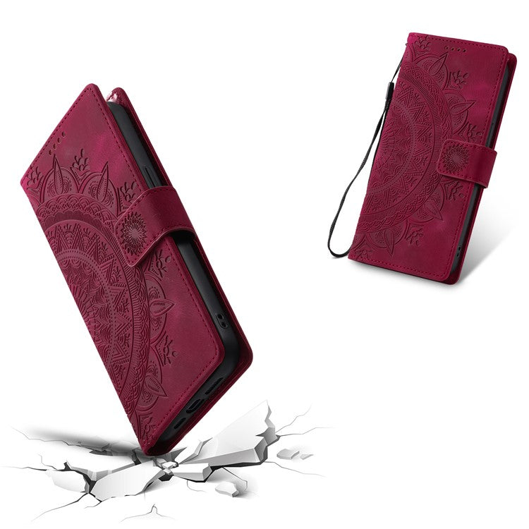 Style 018 Phone Case For Xiaomi Redmi 14C 4G / 14R 5G / Poco C75 4G Imprinted Totem Skin Feel Wallet Leather Cover - Rose