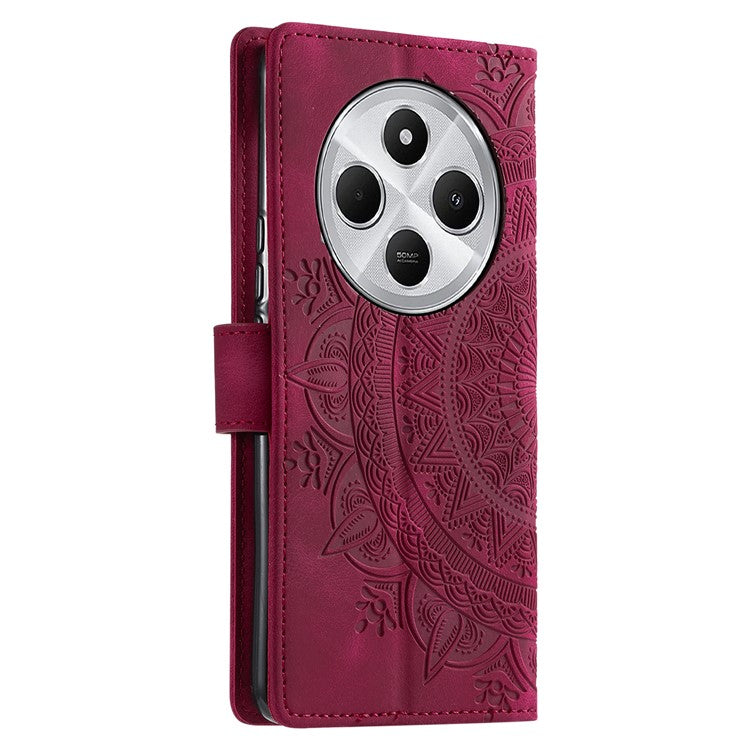 Style 018 Phone Case For Xiaomi Redmi 14C 4G / 14R 5G / Poco C75 4G Imprinted Totem Skin Feel Wallet Leather Cover - Rose