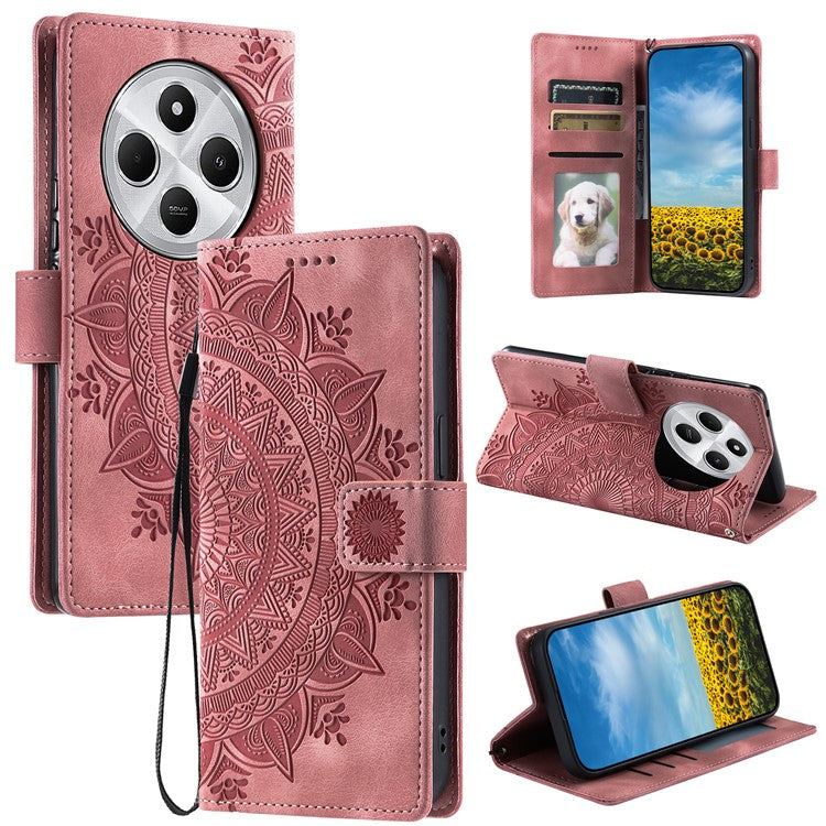 Style 018 Phone Case For Xiaomi Redmi 14C 4G / 14R 5G / Poco C75 4G Imprinted Totem Skin Feel Wallet Leather Cover - Rose Gold